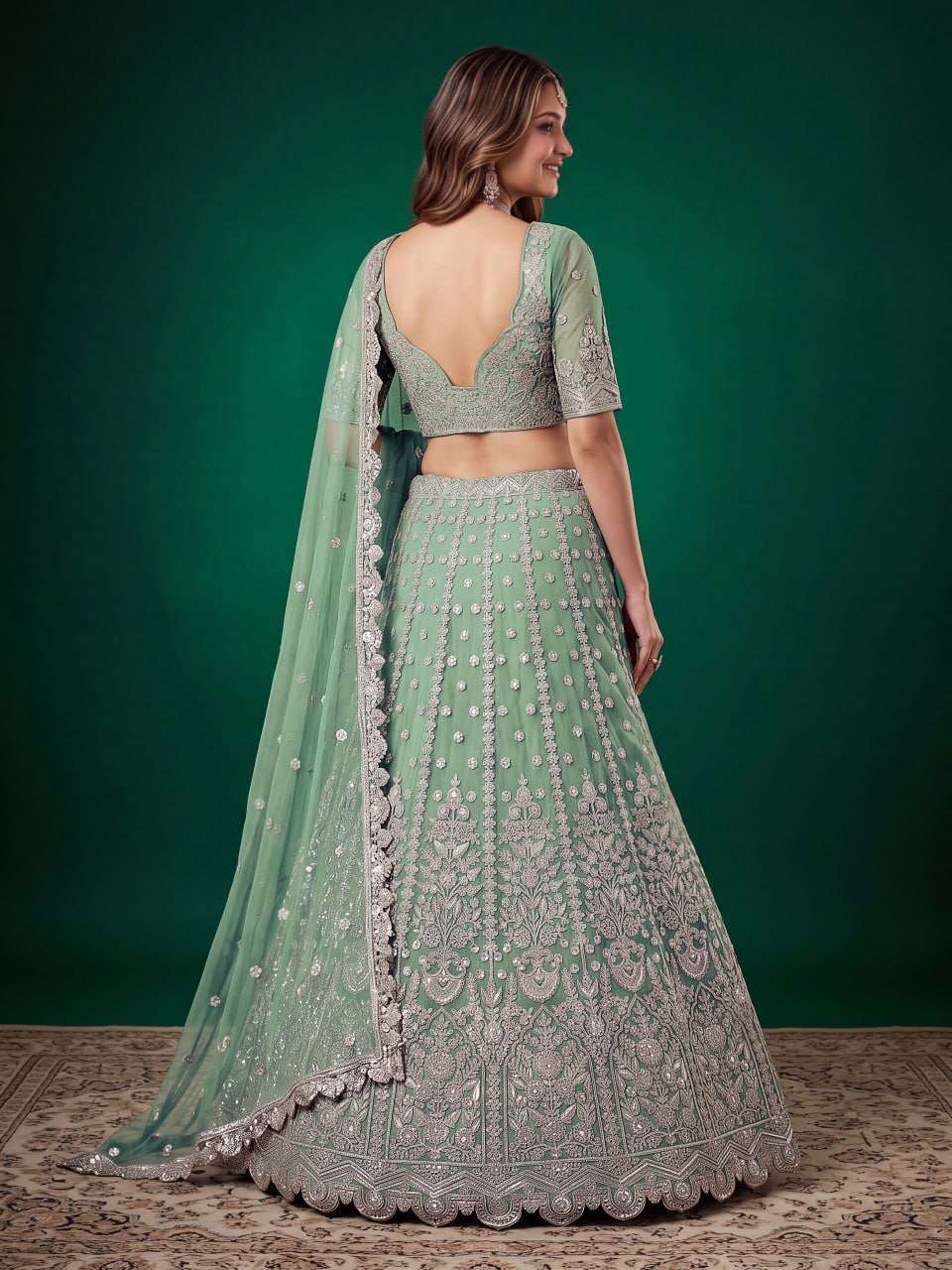Pista Green Heritage colour with Soft Net fabric beautiful Embroidered work on lehenga choli 6013 Pista